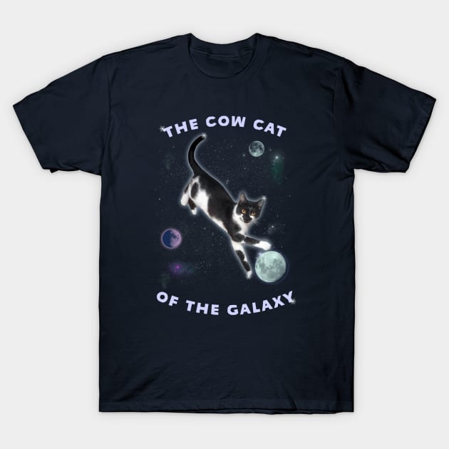 Funny Galaxy Cat - "Cow Cat of the Galaxy" Cow cat and moon T-Shirt by jdunster